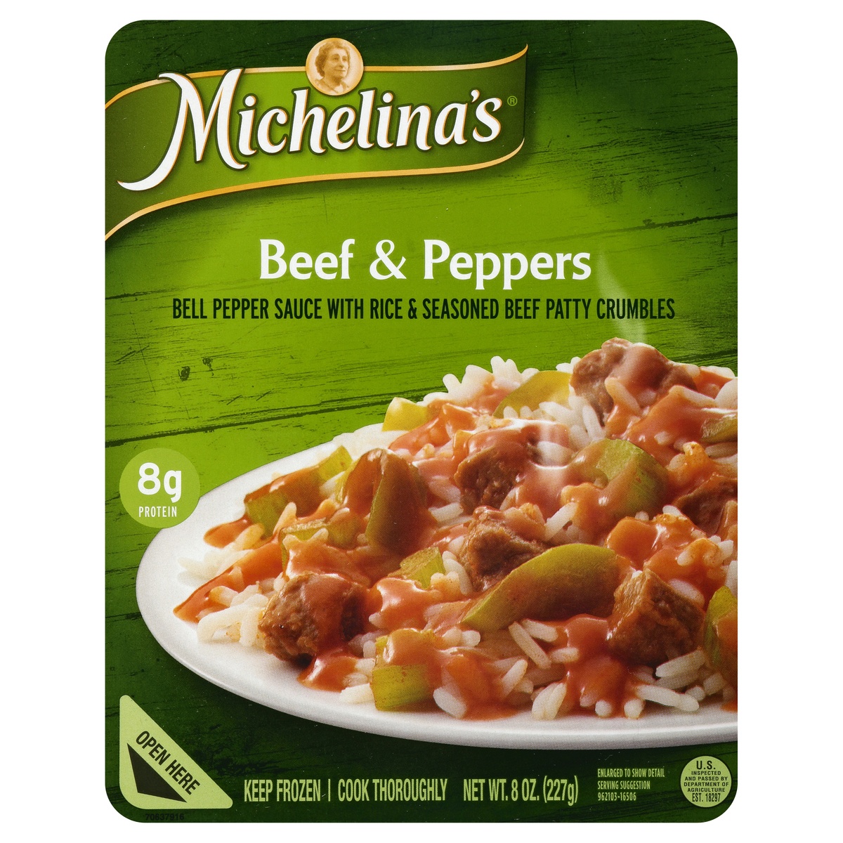 slide 1 of 1, Michelina's Beef & Peppers, 8 oz
