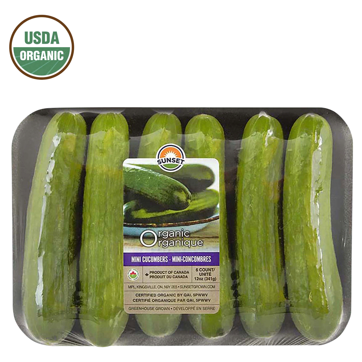 slide 1 of 1, SUNSET Organics Biologiques Mini Cucumbers, 6 ct