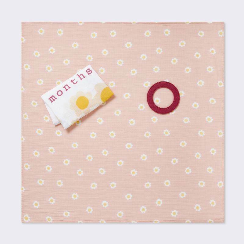 slide 3 of 4, Muslin Blanket with Felt Frame - Pink - Cloud Island™, 1 ct