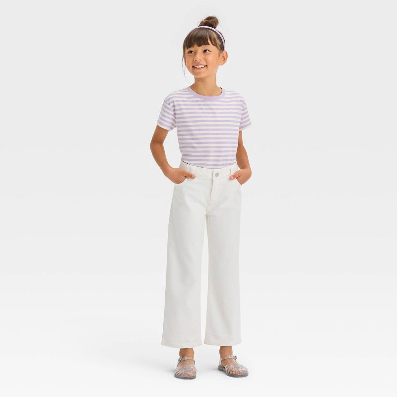 slide 3 of 3, Girls' Mid-Rise Wide Leg Crop Jeans - Cat & Jack™ White 6, 1 ct