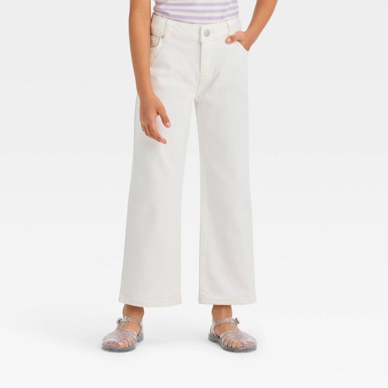 slide 1 of 3, Girls' Mid-Rise Wide Leg Crop Jeans - Cat & Jack™ White 6, 1 ct