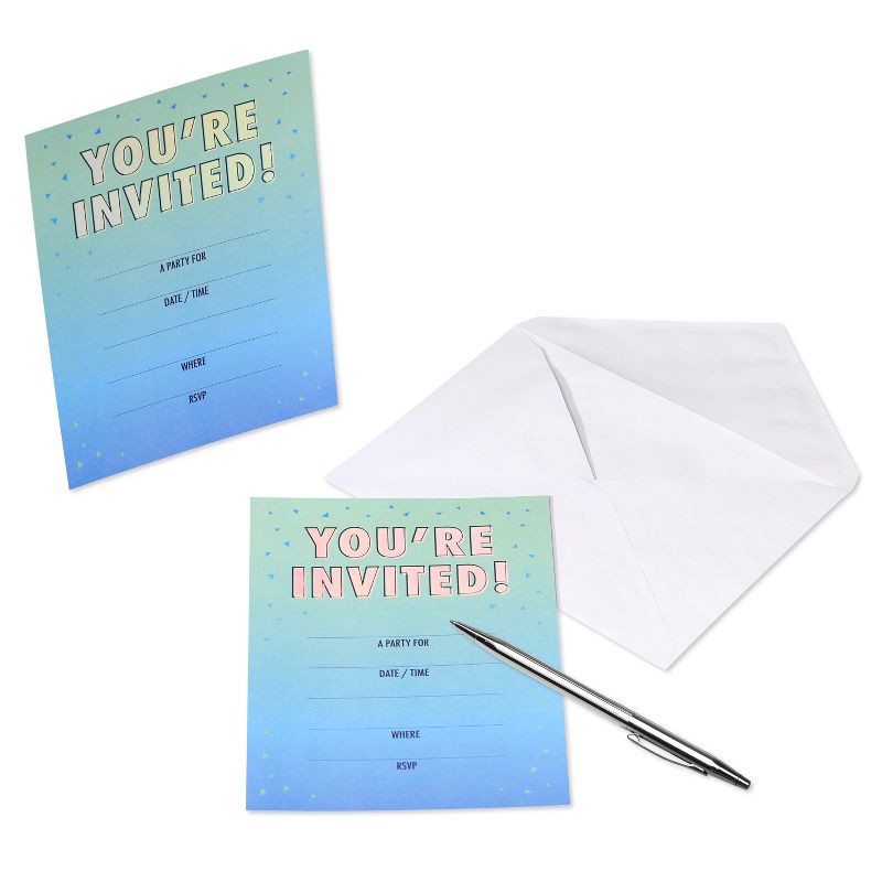 slide 3 of 6, 10ct 'You're Invited' Invitation Cards Blue: American Greetings Party Stationery, Single Panel, All Occasions, 7x5, 10 Pack, 10 ct