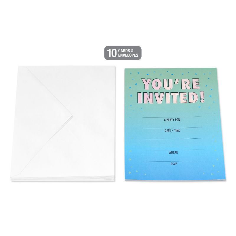 slide 4 of 6, 10ct 'You're Invited' Invitation Cards Blue: American Greetings Party Stationery, Single Panel, All Occasions, 7x5, 10 Pack, 10 ct