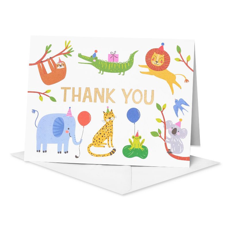 slide 2 of 6, American Greetings 10ct Thank You Animals with Party Hats Cards, 10 ct