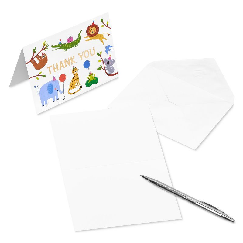 slide 3 of 6, American Greetings 10ct Thank You Animals with Party Hats Cards, 10 ct