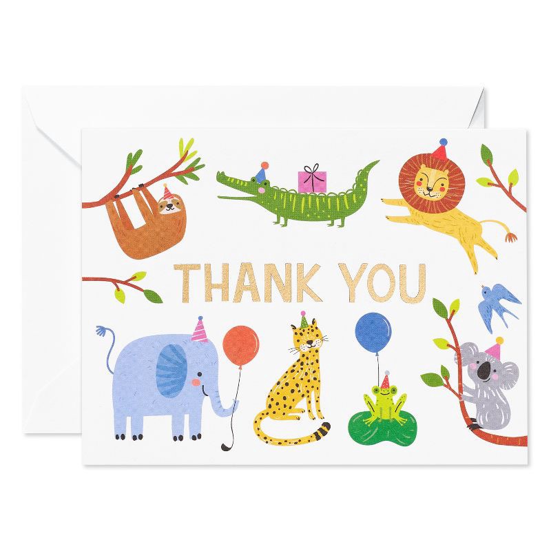 slide 1 of 6, American Greetings 10ct Thank You Animals with Party Hats Cards, 10 ct