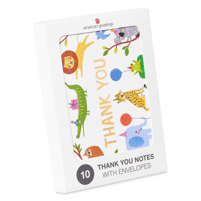 slide 6 of 6, American Greetings 10ct Thank You Animals with Party Hats Cards, 10 ct