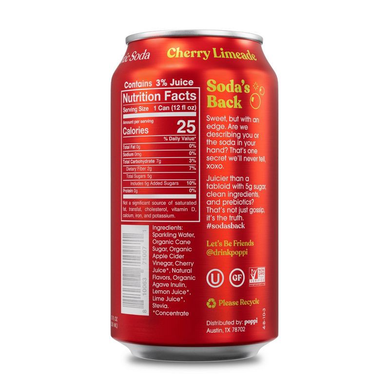 slide 2 of 7, Poppi Cherry Lime Prebiotic Soda - 12 fl oz Can, 12 fl oz