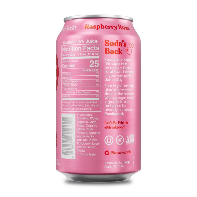 slide 2 of 7, Poppi Raspberry Rose Prebiotic Soda - 12 fl oz Can, 12 fl oz