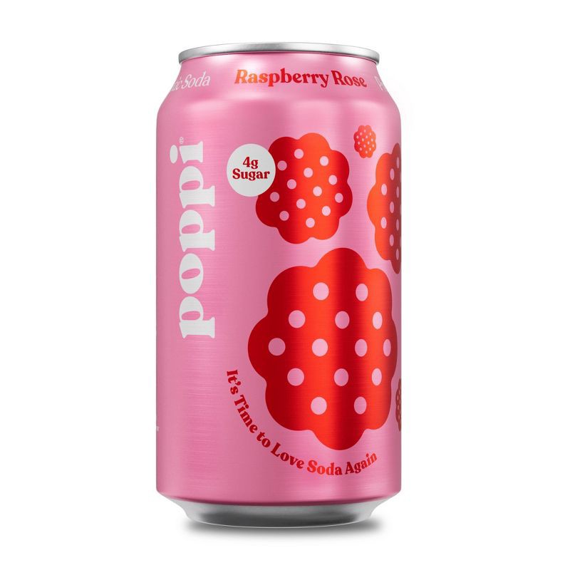 slide 1 of 7, Poppi Raspberry Rose Prebiotic Soda - 12 fl oz Can, 12 fl oz