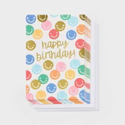 10ct Happy Birthday! Smiley Cards - Spritz™: Birthday Card Pack for Kids, Boys & Girls, Includes Envelopes, Multicolored