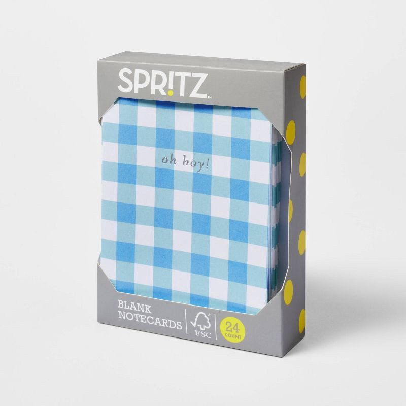 slide 3 of 3, 24ct Baby Boy Cards - Spritz™: Gingham Check, Foil Accents, New Baby Stationery, Includes Envelopes, Classic Pattern, 24 ct
