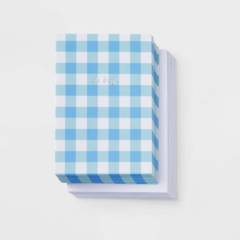 slide 1 of 3, 24ct Baby Boy Cards - Spritz™: Gingham Check, Foil Accents, New Baby Stationery, Includes Envelopes, Classic Pattern, 24 ct