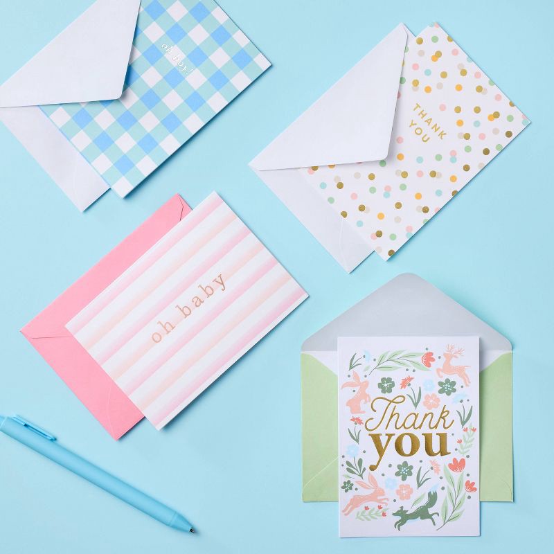 slide 2 of 3, 24ct Baby Girl Cards - Spritz™: Pink Stripe Design, Foil Accents, Includes Envelopes, New Baby Stationery Set, 24 ct