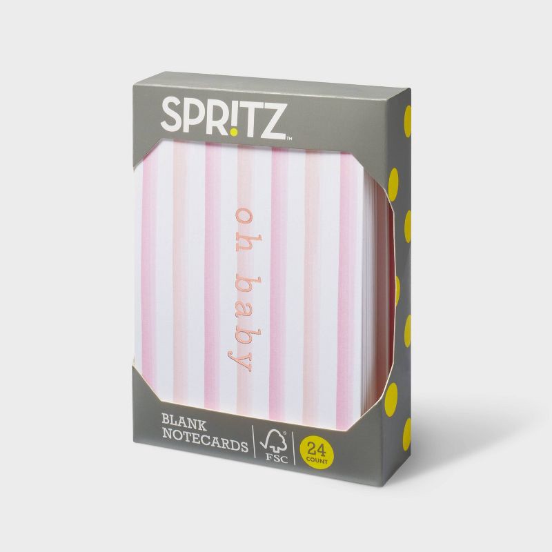 slide 3 of 3, 24ct Baby Girl Cards - Spritz™: Pink Stripe Design, Foil Accents, Includes Envelopes, New Baby Stationery Set, 24 ct