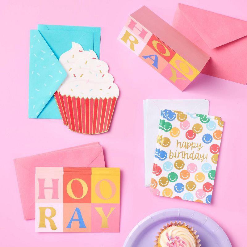 slide 2 of 3, 10ct Red Cupcake Cards - Spritz™: Birthday Greeting Card Set, Multicolored Food Pattern, Paper, 10 Pieces, 10 ct