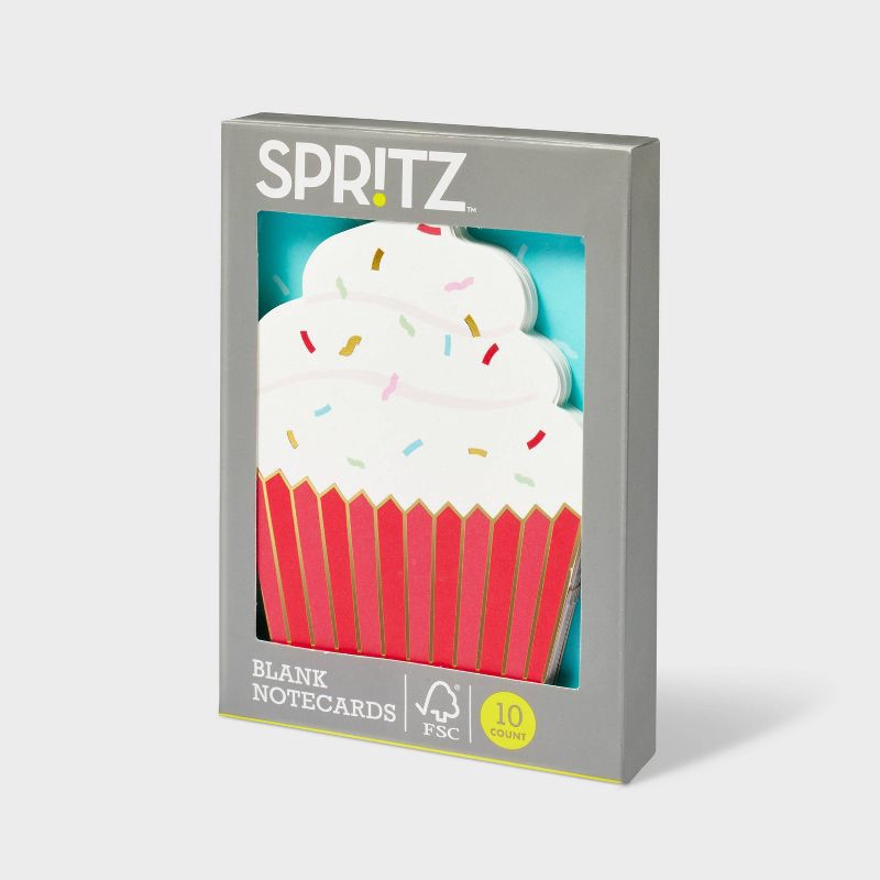 slide 3 of 3, 10ct Red Cupcake Cards - Spritz™: Birthday Greeting Card Set, Multicolored Food Pattern, Paper, 10 Pieces, 10 ct