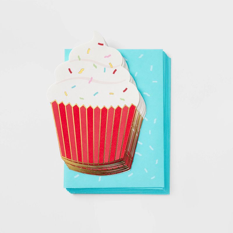 slide 1 of 3, 10ct Red Cupcake Cards - Spritz™: Birthday Greeting Card Set, Multicolored Food Pattern, Paper, 10 Pieces, 10 ct