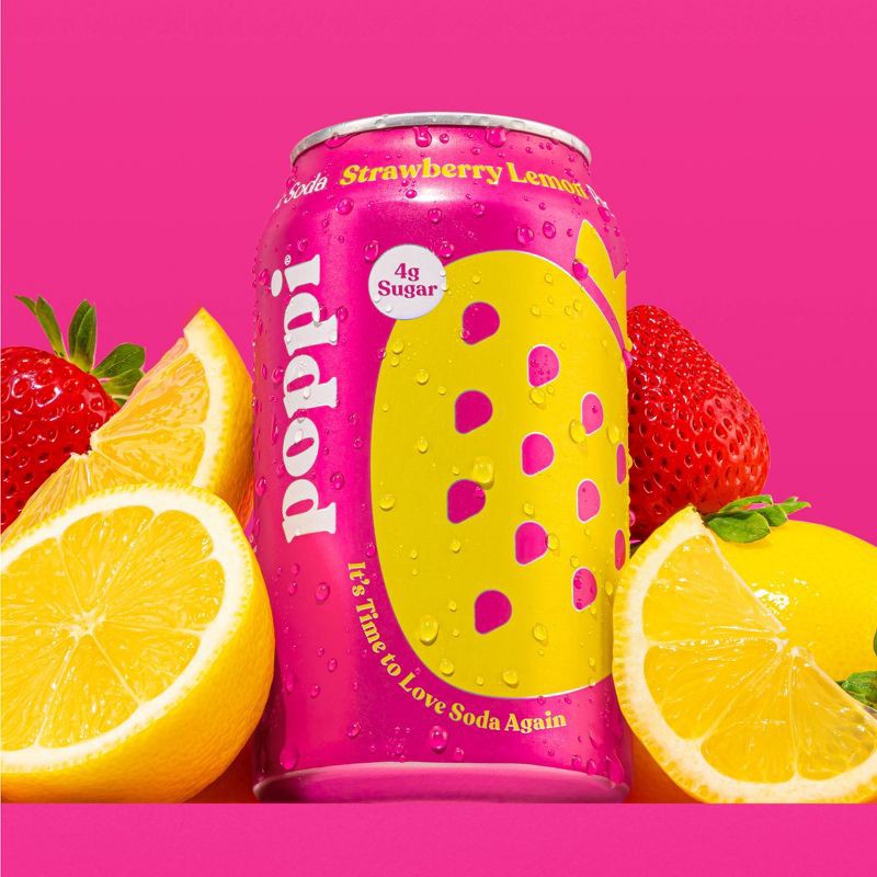 slide 3 of 6, Poppi Strawberry Lemon Prebiotic Soda - 4pk/12 fl oz Cans, 4 ct; 12 fl oz