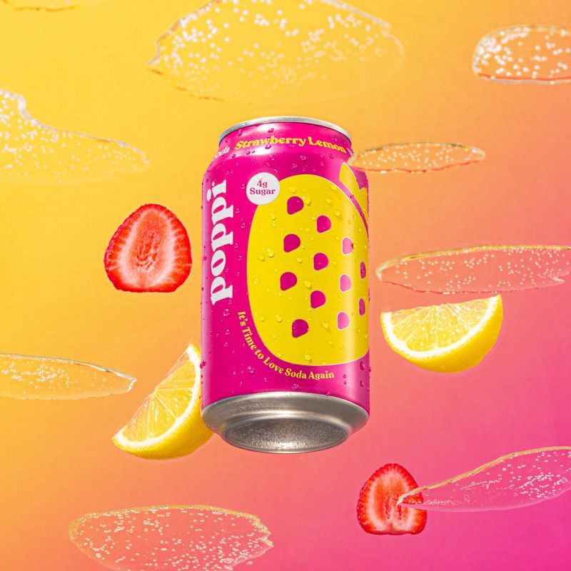 slide 4 of 6, Poppi Strawberry Lemon Prebiotic Soda - 4pk/12 fl oz Cans, 4 ct; 12 fl oz