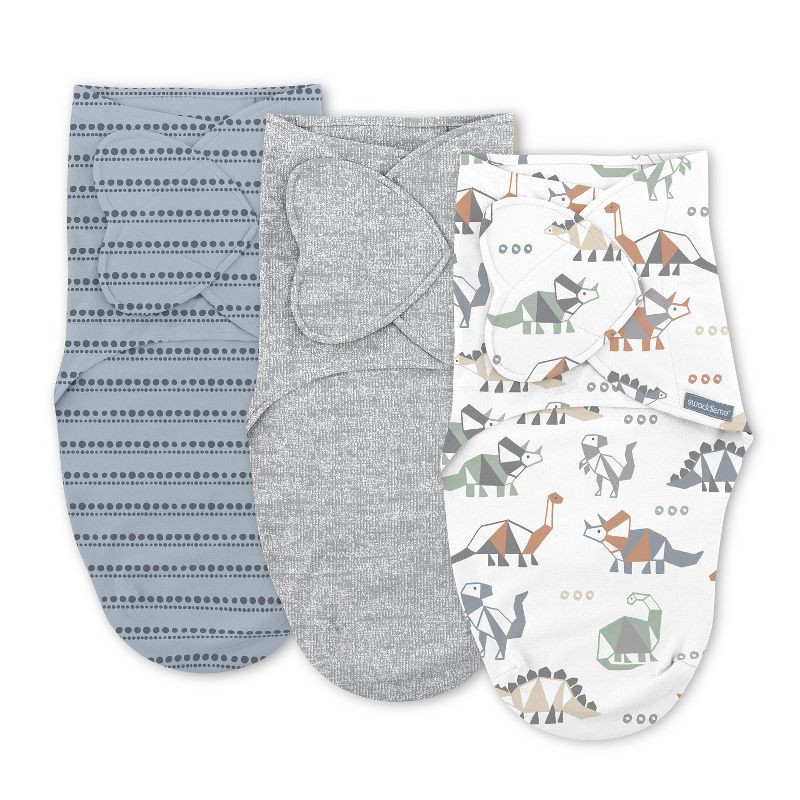 slide 1 of 9, SwaddleMe by Ingenuity Monogram Collection Swaddle Wrap, for Ages 0-3 Months - Dino Mite - 3pk, 3 ct
