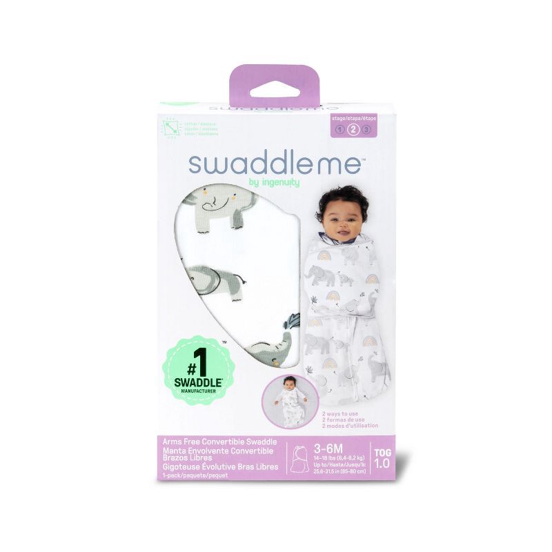 slide 13 of 15, SwaddleMe by Ingenuity Arms Free Convertible Swaddle Wrap - Happy Elephants, 1 ct