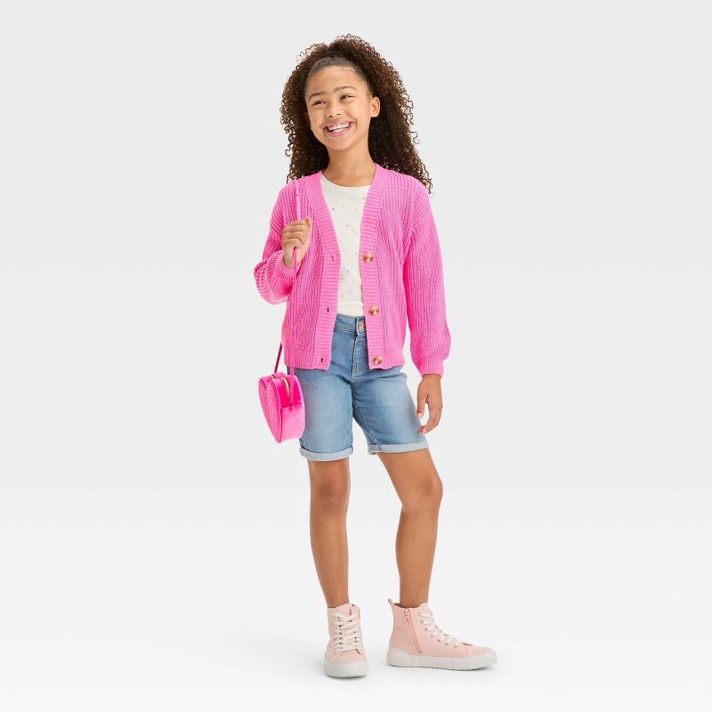 slide 3 of 3, Girls' Button-Front Cardigan - Cat & Jack™ Pink S, 1 ct