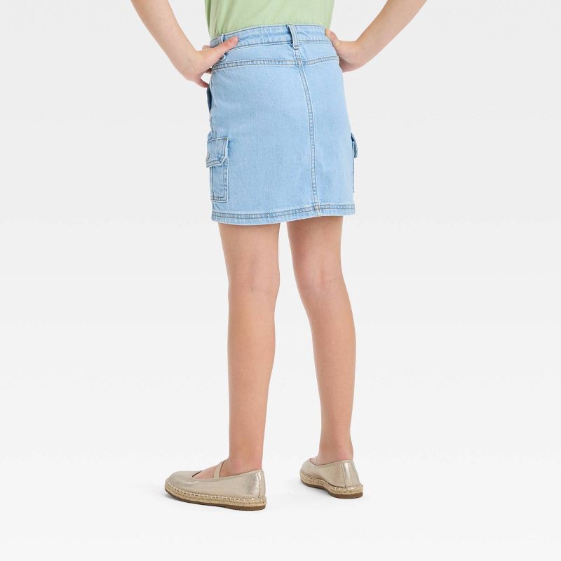 slide 2 of 5, Girls' High-Rise Cargo Jean Skirt - Cat & Jack™ Light Wash S, 1 ct