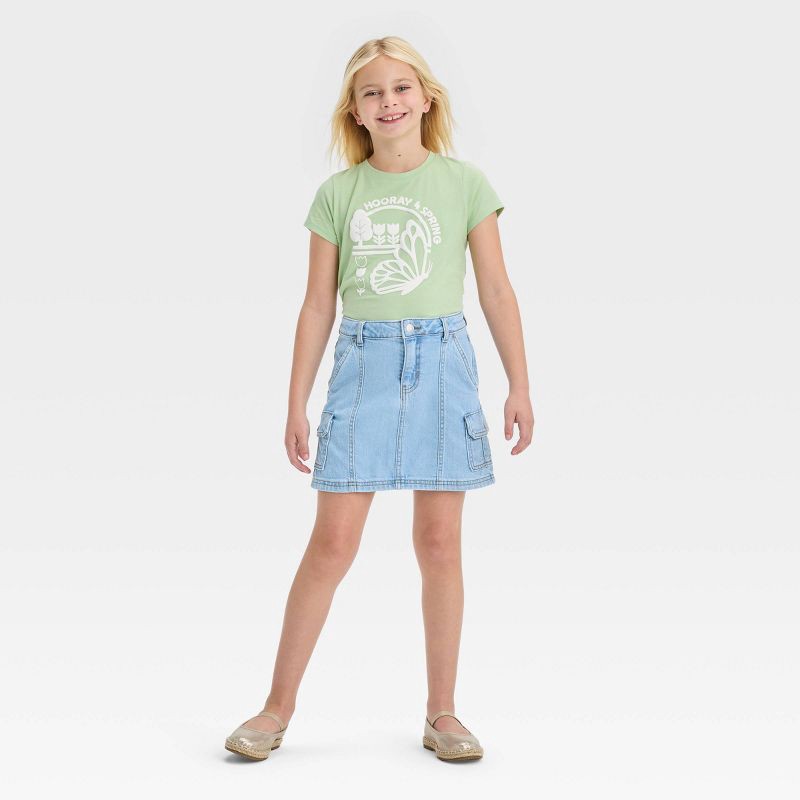 slide 3 of 5, Girls' High-Rise Cargo Jean Skirt - Cat & Jack™ Light Wash S, 1 ct