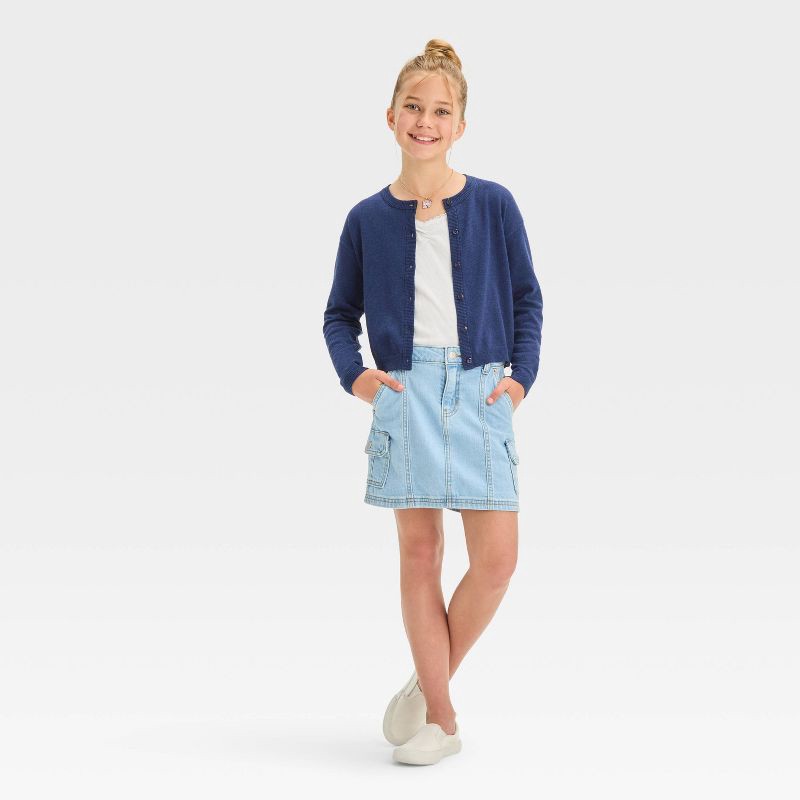 slide 4 of 5, Girls' High-Rise Cargo Jean Skirt - Cat & Jack™ Light Wash S, 1 ct