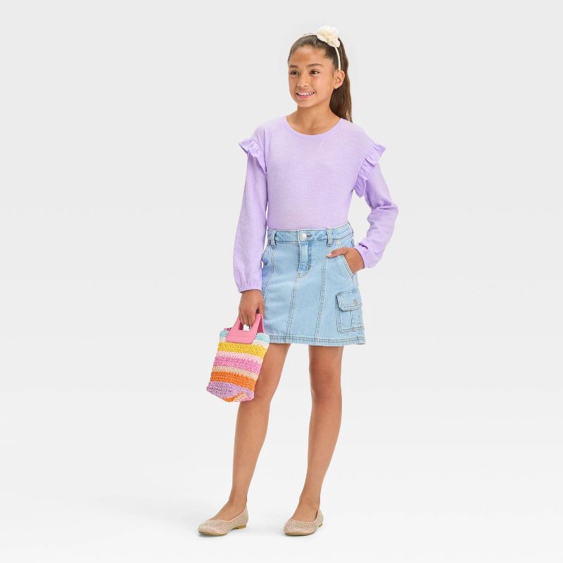 slide 5 of 5, Girls' High-Rise Cargo Jean Skirt - Cat & Jack™ Light Wash S, 1 ct