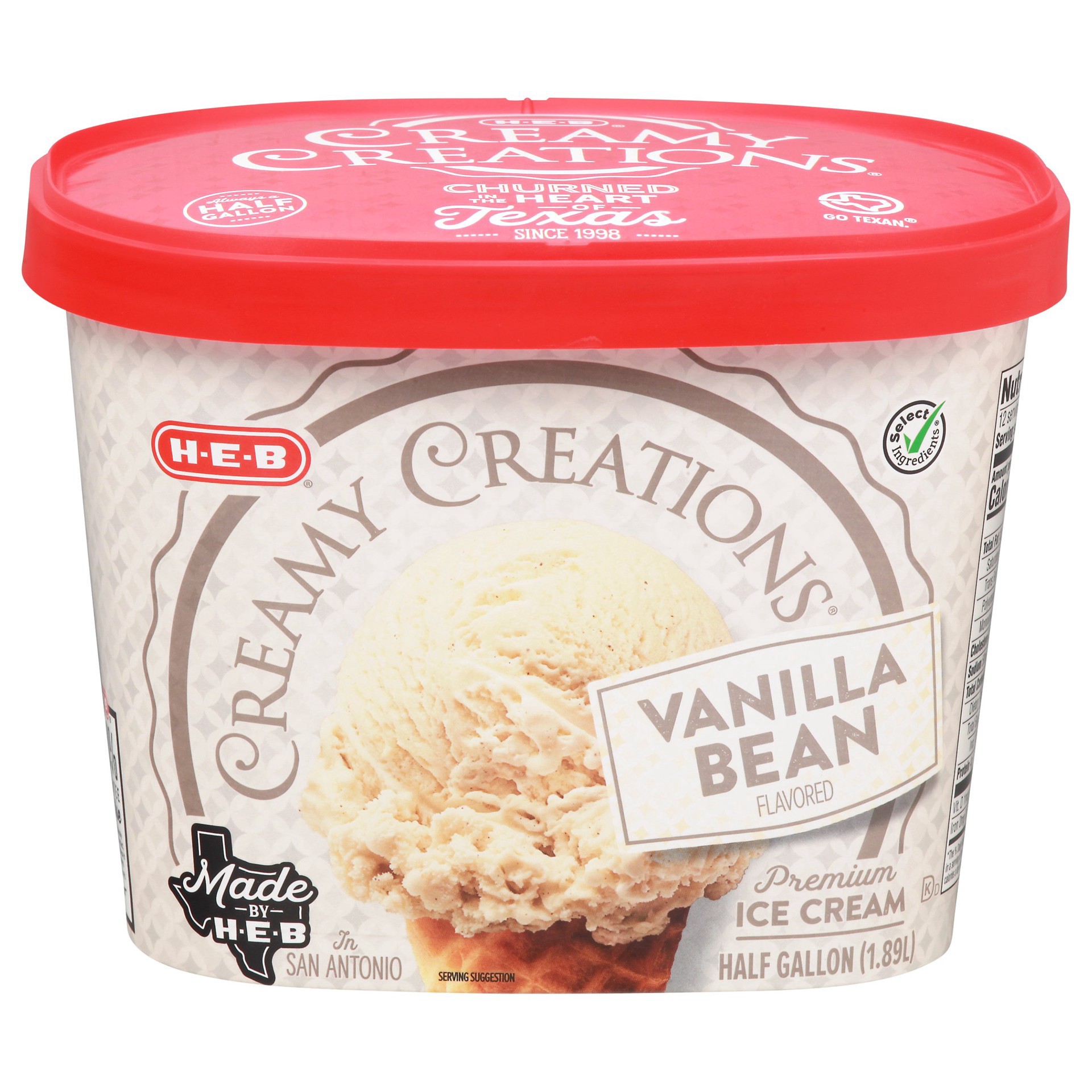 slide 1 of 1, H-E-B Creamy Creations Vanilla Bean Ice Cream, 1/2 gal