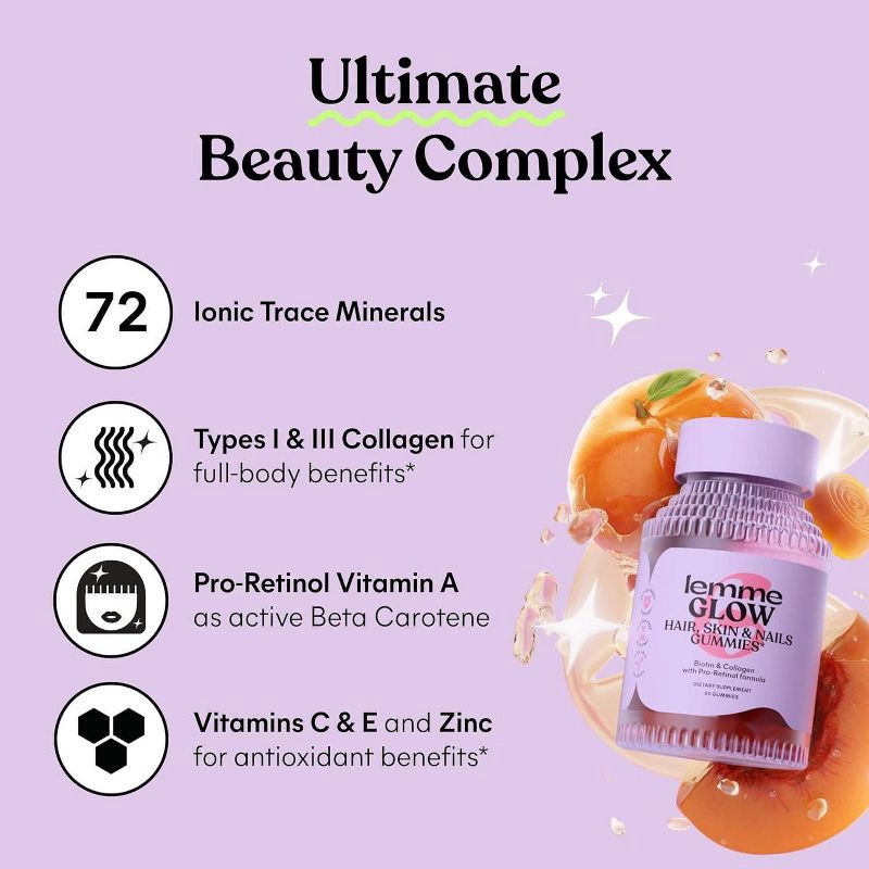 slide 3 of 6, Lemme Glow Collagen Hair Skin & Nails Gummies - 60ct, 60 ct