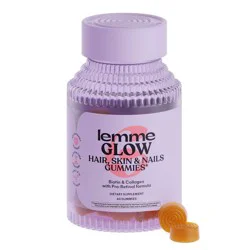 Lemme Glow Collagen Gummies - Hair, Skin & Nail Support - Biotin, Collagen, Trace Minerals & Vitamins - Peach Flavored - 60ct