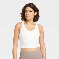 Women's Flex Light Support V Neck Cropped Sports Bra - All In Motion™ Cream M: Moisture Wicking, Quick Drying, UPF 50+