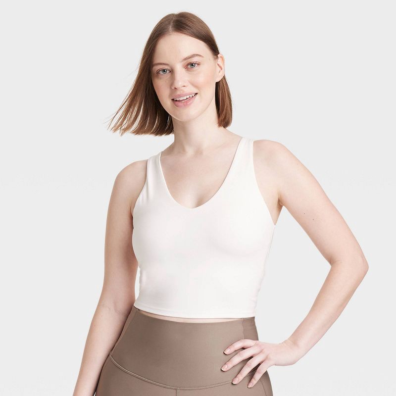 slide 3 of 6, Women's Flex Light Support V Neck Cropped Sports Bra - All In Motion™ Cream L: Moisture Wicking, Quick Drying, 1 ct