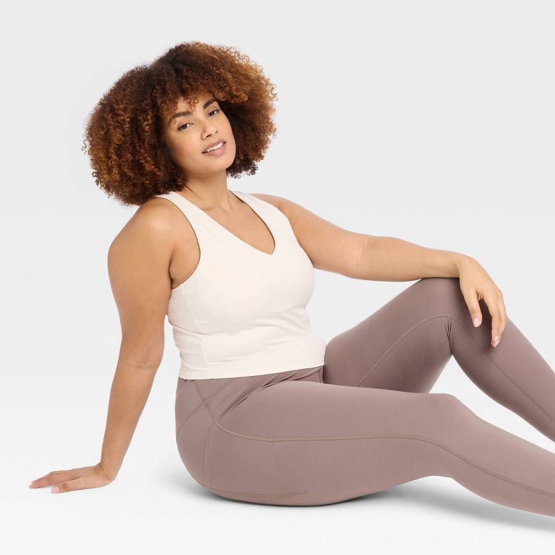 slide 4 of 4, Women's Flex Light Support V Neck Cropped Sports Bra - All In Motion™ Cream XXL: Built-in Shelf, Removable Padding, 1 ct