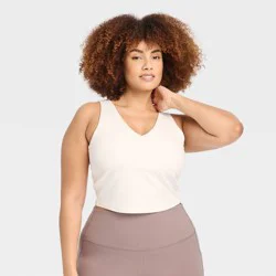 Women's Flex Light Support V Neck Cropped Sports Bra - All In Motion™ Cream XXL: Built-in Shelf, Removable Padding