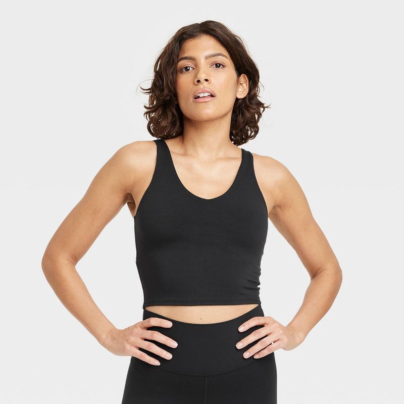 slide 1 of 6, Women's Flex Light Support V Neck Cropped Sports Bra - All In Motion™ Black M: Moisture Wicking, Removable Cup, 1 ct