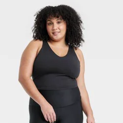 Women's Flex Light Support V Neck Cropped Sports Bra - All In Motion™ Black XXL: Moisture Wicking, Quick Drying