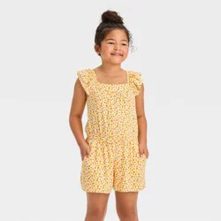 Girls' Floral Flutter Sleeve Romper - Cat & Jack™ Yellow L