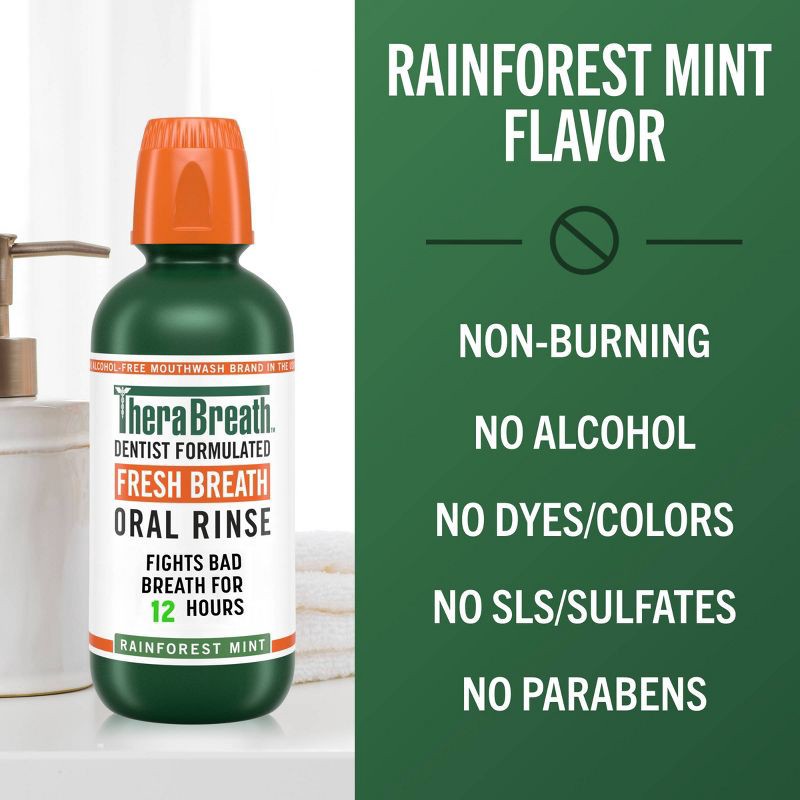 slide 8 of 10, TheraBreath Fresh Breath Mouthwash Alcohol-Free - Rainforest Mint - 33.8 fl oz, 33.8 fl oz
