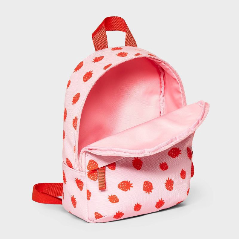 slide 3 of 4, Girls' 11" Mini Backpack with Strawberries and Diagonal Zipper - Cat & Jack™ Pink, 1 ct