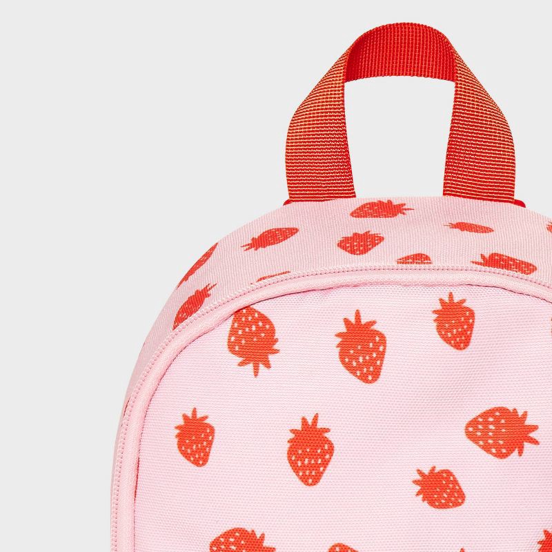 slide 4 of 4, Girls' 11" Mini Backpack with Strawberries and Diagonal Zipper - Cat & Jack™ Pink, 1 ct