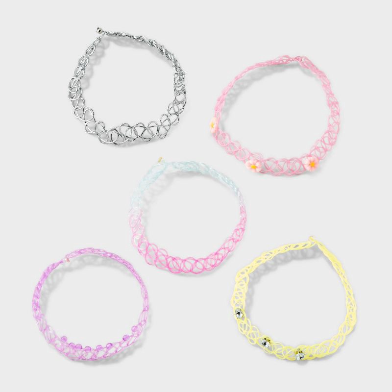 slide 2 of 8, Girls' 5pk Tattoo Choker Necklace Set - Cat & Jack™: Pull-On Closure, 4 Inch Extender, Acrylic Material, 11 Inch Length, 5 ct
