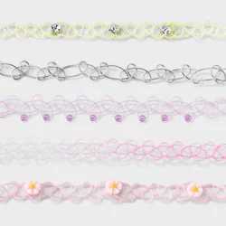 Girls&#x27; 5pk Tattoo Choker Necklace Set - Cat &amp; Jack™: Pull-On Closure, 4 Inch Extender, Acrylic Material, 11 Inch Length