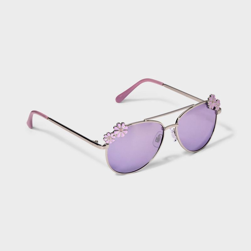 slide 2 of 2, Girls' Daisy Aviator Sunglasses - Cat & Jack™ Purple: Metal Frame, Adjustable Nose Pads, Maximum UV Protection, 1 ct