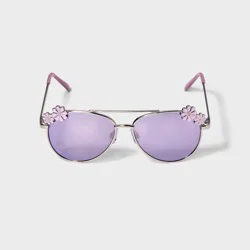 Girls&#x27; Daisy Aviator Sunglasses - Cat &amp; Jack™ Purple: Metal Frame, Adjustable Nose Pads, Maximum UV Protection