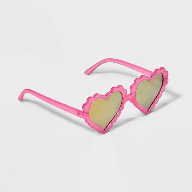 slide 2 of 2, Girls' Scalloped Heart Sunglasses - Cat & Jack™ Pink: UV Protection, Ages 3-10, Recycled Frame, 1 ct