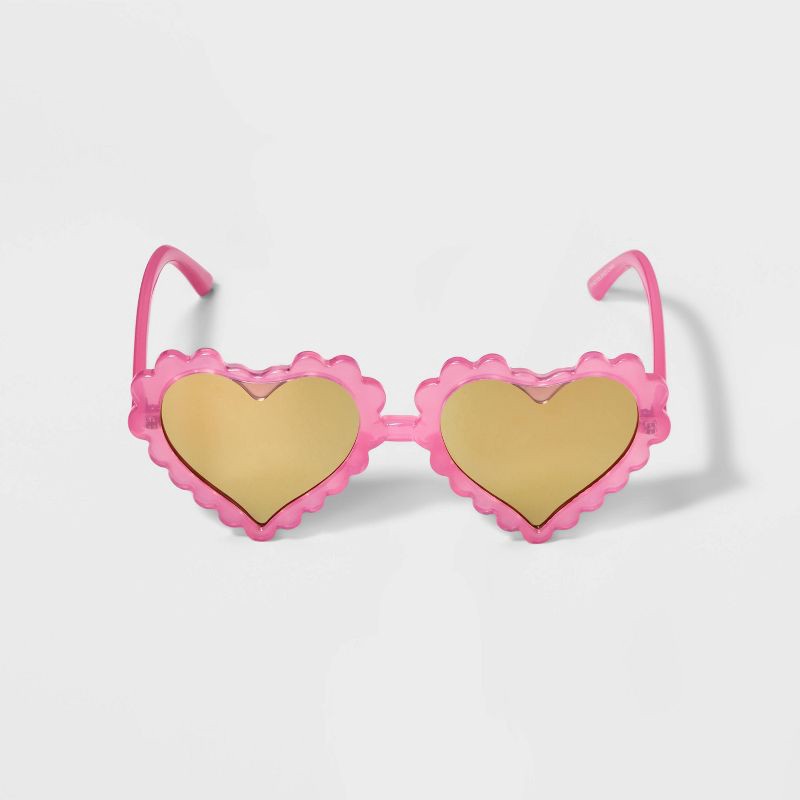 slide 1 of 2, Girls' Scalloped Heart Sunglasses - Cat & Jack™ Pink: UV Protection, Ages 3-10, Recycled Frame, 1 ct